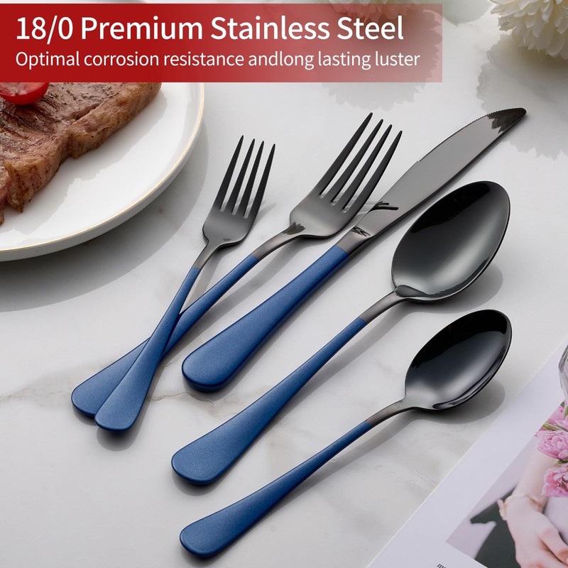 Onlycooker 20-Piece Black Silverware Set 18/0 Stainless Steel Flatware Sapphire