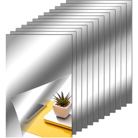 Tenare 12 Pieces Self Adhesive Acrylic Wall Mirror Tiles Flexible Small Mirror Wall Stickers Sheets Non Glass Unbreakable for Bathroom Home Gym Bedroom Home Classroom Decor (4 x 6 Inch)