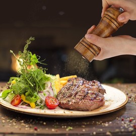 Powstro Pepper Grinder 5 Inch Pepper Mill Oak Wood Salt Ceramic Adjustable Coarseness Grinder (2PCS 5 INCH)