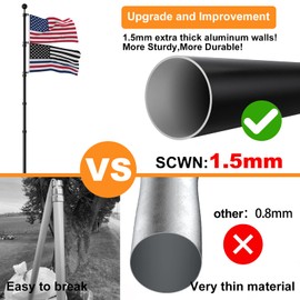 SCWN Flag Pole for Outside in Ground-25FT Telescoping Extra Thick Heavy Duty FlagPole for Yard,with 3x5 American Flag,Telescopic Adjustable Outdoor Flag Poles,for Commercial or Residential(Black)