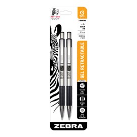 Zebra Pen G-301 Retractable Gel Pen, 0.7mm Medium Point, Stainless Steel Barrel, Textured Grip, Easy Glide Ink Provides a Smooth and Skipless Writing Experience, Black Ink, 2-Pack (41312)