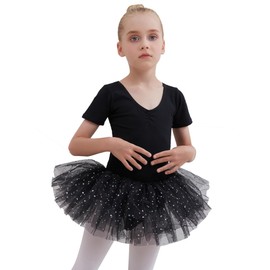 Children's Ballet Clothing Ballet Dress Dance Dresses for Girls Cotton Short Sleeve Ballet Leotard Ballet Suit Dance Dress Dance Body with Sequins Skirt Tutu Dance Wear, Butterfly Black