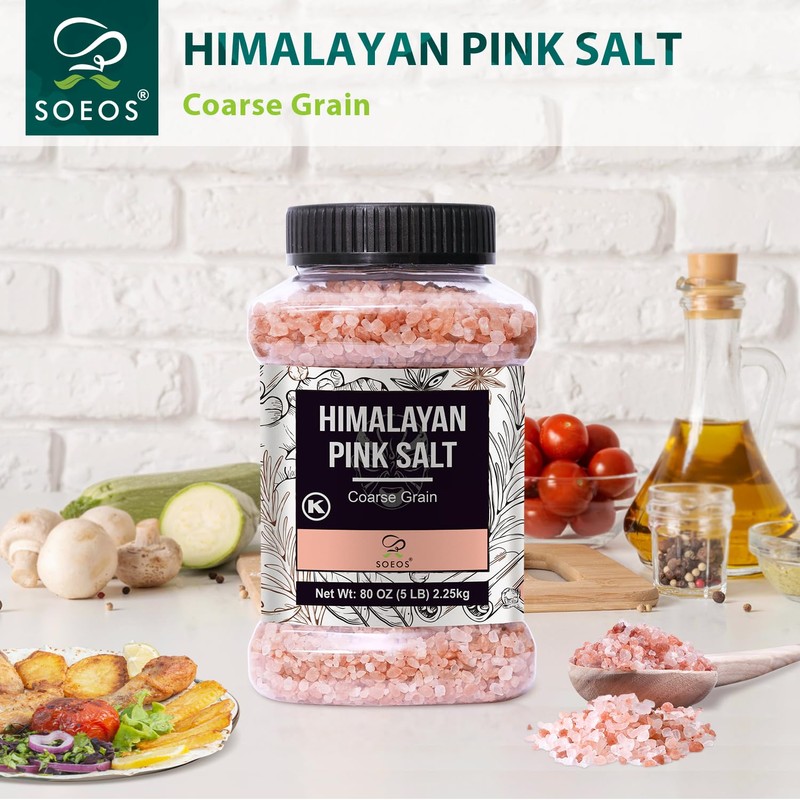Soeos Himalayan Pink Salt, Coarse Grain, 80oz (5 Pound), Pink