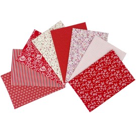 Jukway 8Pcs Cotton Fabric Squares 20x20 Inch, Sewing Crafts Fabric Bundles Floral Patterns Printed Tissue Patchwork Fabrics Square for Quilting, Home Décor, Scrapbooking, Handwork (Red)