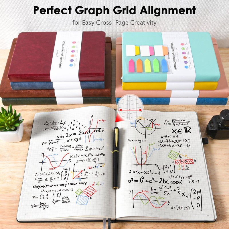 Graph Paper Notebook, 312 Numbered Pages Large A4 Hardcover Leather