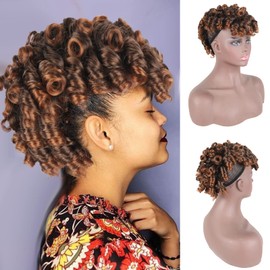 CINHOO Deep Curly Mohawk Ponytail Wig for Black Women,Afro Puff with Bangs Dark Brown Mohawk Wig Faux Synthesis Mohawk Hair Piece Black Women Bun with Bang Ponytail Extension for Black Women(1B/30)