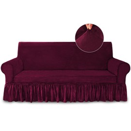 NICEEC Sofa Cover Super Soft 1-Piece Wine Red Sofa Slipcover for sofas Stretch Universal Wine Red Spandex Couch Covers for Living Room Easy Fit Washable Furniture Sofa Protector with Skirt