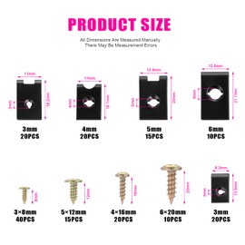 Knpwer 170 Pcs U-Clip and Screw Kit,Auto Car U Clips,U Clips Nuts Assortment Automotive Interior Trim Fasteners with 304 Stainless Steel Screws,Black