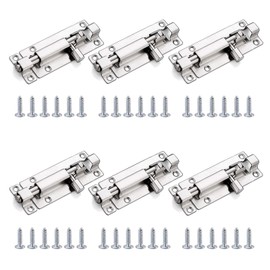 Security Door Bolt Made of Stainless Steel, Door Bolt Stainless Steel, Bolt Lock 6 Pieces Sliding Locks, 6 Sets Screws, Door Bolt Sliding Lock Accessories for Locking for Doors Door Lock