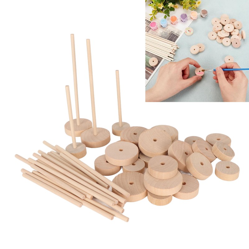 Unfinished Wood Wheels DIY Polished Round Wheel Wooden Pieces for