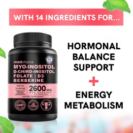 14-in-1 Inositol Supplement & Hormone Support for Women - 40:1 Myo-inositol & D-Chiro Inositol Ovarian Support Capsules for Hormone Balance with Folate, Vitamin D and B12 (120 count) (Pack of 1)