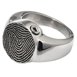 Memorial Gallery Cremation Jewelry: Premium Stainless Steel Round Ring (Fingerprint, 11)
