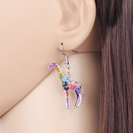 NEWEI Enamel Alloy Cute African Giraffe Earrings Dangle Drop Giraffe Jewelry for Women Girls Gift Charms (Purple)