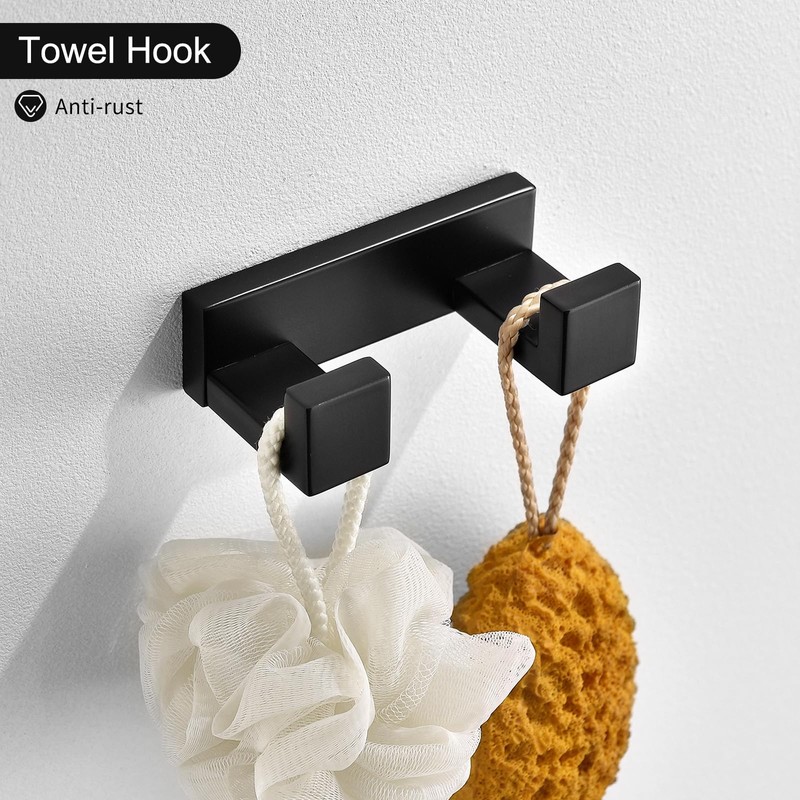 TNOMS Black Towel Bar Set, 4-Pieces Bathroom Hardware Set Modern