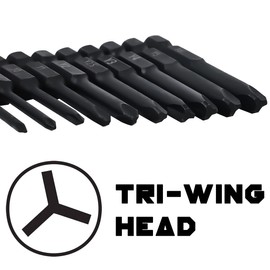 TriWing Bit Set (10 Pack - 2.3" Long Magnetic Heads) in The Following Tri Wing Bits Screwdriver Sizes: Y000, Y00, Y0, Y1, Y2, Y2.5, Y3, Y4, Y5, and Y6