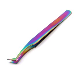 AAPROTOOLS 10 PCS Stainless Steel Multi Rainbow Color 3D Eyelash Extension Tweezers SEMI Angled A+ Quality