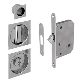 Toilet Hook Lock Set for Sliding Doors, Square Door Rosette with Recessed Handle, Bathroom Lock, Mortice Lock, Nickel