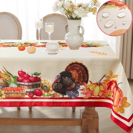 SASTYBALE Thanksgiving Tablecloth Rectangle, Spill Proof Fall Table Cloth with Turkey & Pumpkin Print, Decorative Holiday Table Cover for Autumn, Harvest and Dining Decor (Rectangle, 60" x 84")