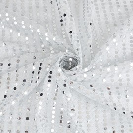 BENECREAT 5 Yard White Sequin Mesh Fabric, 44 Inch Width Glitter Mesh Fabric for Sewing, Home Decoration, Clothing and Sewing Accessories