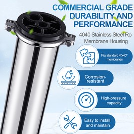 Blulu 304 Stainless Steel Reverse Osmosis Compatible with 4040 Membrane Housing Heavy Duty 4"x40" Commercial Ro Membrane Pressure Vessel Good for Industrial Use