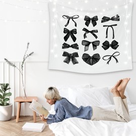LiTiu Black Bow Preppy Room Decor Tapestry, Trendy Coquette Wall Decor Wall Hanging for Girls Bedroom Dorm, 50x60 in(Unframed)