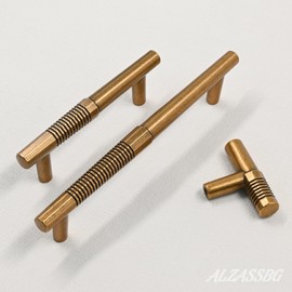 Alzassbg 6 Pack Antique Brass Cabinet Knobs, 2 Inch(50mm) Cabinet Hardware T Bar Knobs for Cabinets and Drawers AL6108AE