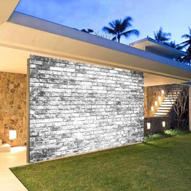 Vintage Brick Wall Garage Door Cover Decoration, Large Rustic Gray White Stone Wall Garage Door Decorations Banner Stone Garage Door Covers for Kids Adult Birthday Party Background,8x6 ft