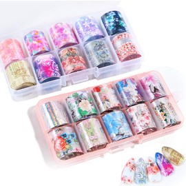 20 Colour Nail Art Transfer Foil Stickers, Mwoot Random Nail Art Foil Transfer Roll Set, Holographic Stickers Nail Wraps Transfer Sticker Kit (2 Box/20 Pieces)