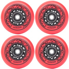 AOWISH Inline Skate Wheels Outdoor Asphalt Formula Aggressive Roller Blades Wheels 90a Roller Hockey Replacement Wheels with Bearings ABEC-9 and Floating Spacers, 4-Pack (Red, 76mm)