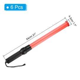PATIKIL 21 Inch Traffic Wands, 6 Pcs 2 Flashing Modes LED Warning Light Police Signal Controller with Wrist Lanyard for Car Direct, Traffic, Airport, Parking Guide, Red