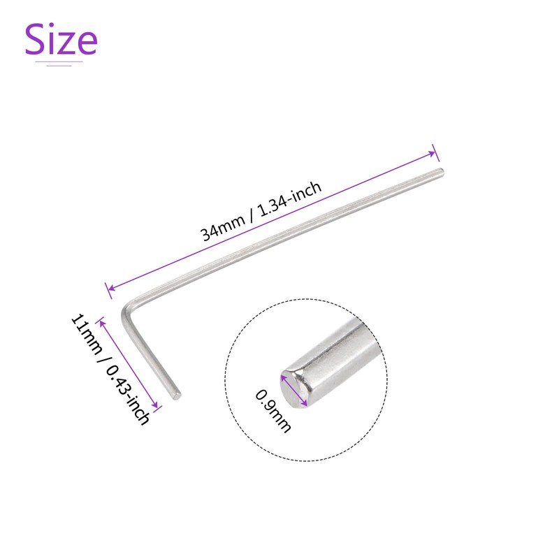 sourcing map 5 Pack 0.9 mm Hex Key L-Shape Long