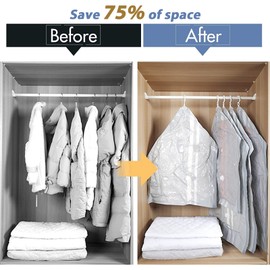 Hanging Storage Bags Vacuum Sealed 3 Pieces (120 x 65 cm/105 x 65 cm/90 x 65 cm) Vacuum Bags Clothes with Pump for Suits/Coats/Jackets, 80% Space Saving Wardrobe Organiser Vacuum Bags