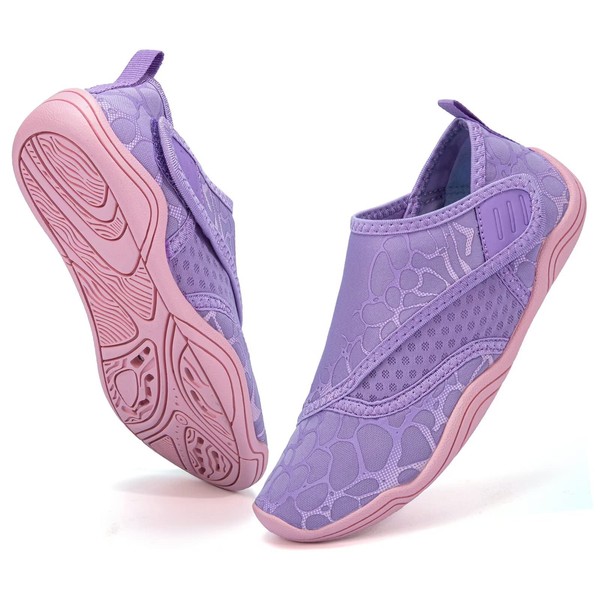Boys & Girls Water Shoes Kids Lightweight Comfort Sole Easy Walking Athletic Slip on Aqua Sock(Toddler/Little Kid/Big Kid) U121DF566.EL-Purple.Pink-27