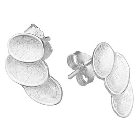 Vinani 3 Leaves Curved Shiny Sterling Silver 925 Oval Stud Earrings 2O3B, Sterling Silver, No Gemstone