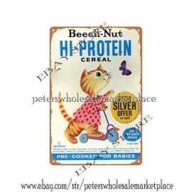 1960s Beech-Nut Hi-Protein cereal cute kitten metal tin sign buy wall decor