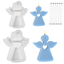 Molde de Silicona para Velas de Angel, 2 Pcs Moldes de Silicona para Jabones de Angel 3D con 12 Mechas, Aplicable a Cumpleaños, Baby Shower, Aniversario, Día de San Valentín (Ángel)