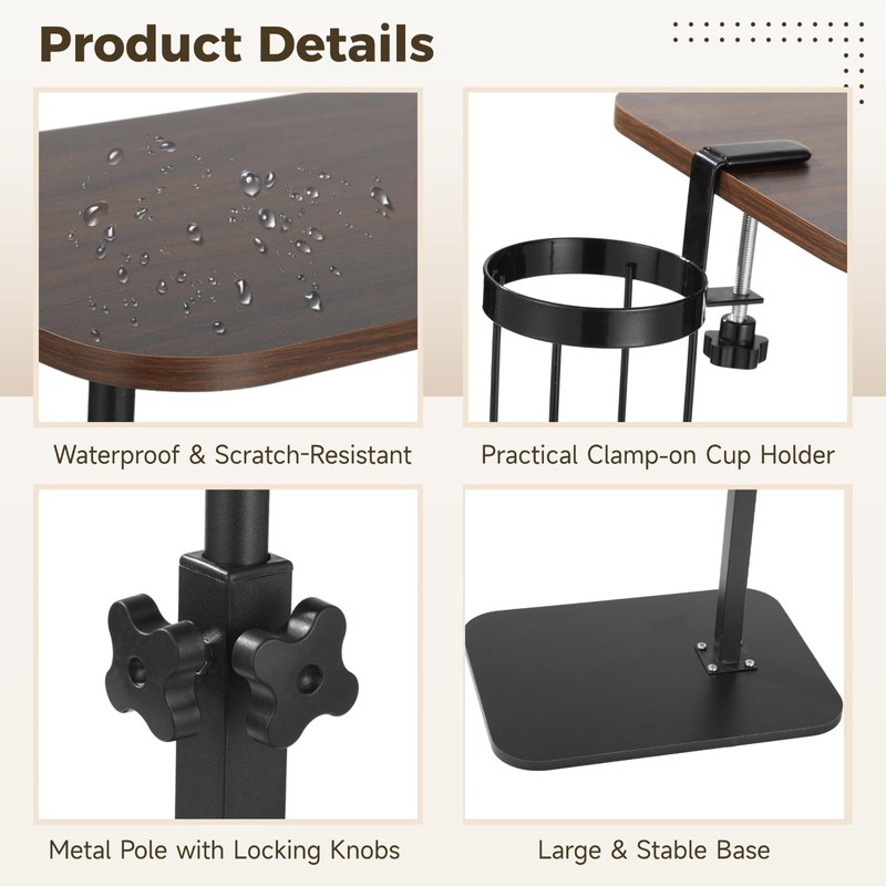 Joyoolife Rotating C Shaped Side Table with Cup Holder, Adjustable