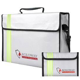 ROLOWAY Large (15 x 12 x 5 inches) Fireproof Bag with Reflective Strip, Water Resistant Fireproof Document Bag Safe for Money, Documents and Valuables Storage