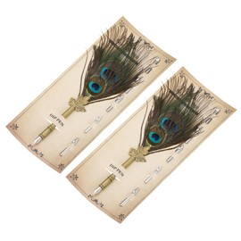 PATIKIL Feather Pen, 2 Pcs 9.3 Inch Vintage Quill Pen Feather Dip Pen with 5 Pcs Replacement Nibs for Writing Calligraphy Wedding Signature Guest, Multicolored
