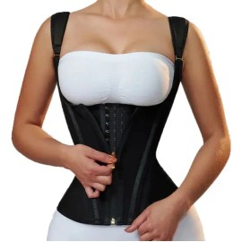 Faja Chaleco 15 Varillas Con Broches Y Cierre Reloj De Arena Color Negro Talla M