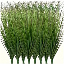 Onion Grass Artificial Plants Outdoor, Faux Shrubs Wheat Grass, 15Pcs Artificial Tall Grass Fake Plants for Indoor Home Decor, Artificial Onion Grass Greenery Stems Weed Bushes (Green Red Tail)