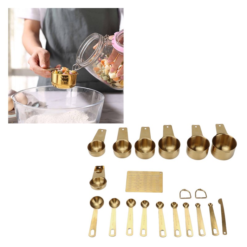 18PCS Measuring Cup Stainless Steel Gold Coffee Spoon Cup Set