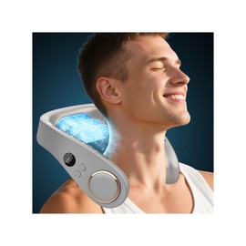 QMKKX Portable Neck Fan Rechargeable,Cold Piece of Metal Neck Fans that Blow Cold Air,3-19.5hrs Long Lasting Silent Hangs Neckband Cooler,USB Rechargable Personal Head Body Wearable Conditioning Gray