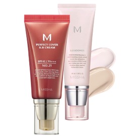 MISSHA BB ESSENTIALS KIT M PERFECT COVER BB CREAM No.21 Light Beige - Light with Cool Undertone/SPF 42 PA+++ 1.69 oz & M BB Boomer 1.35 oz -Lightweight, Multi-Function, High Coverage