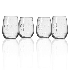 Rolf Glass Fleur De Lis Stemless Wine Tumbler 17 ounce - Stemless Wine Glasses - Lead-Free Glass - Etched Tumbler Glasses - Proudly Made in the USA (Set of 4)