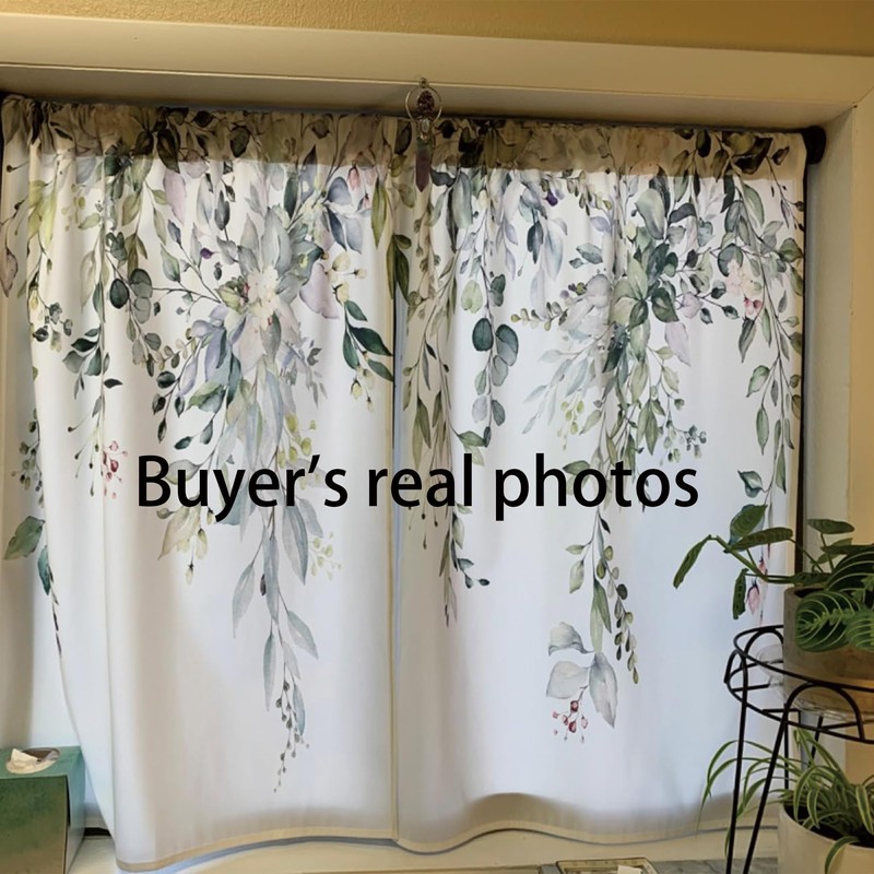 oolygoo Eucalyptus Botanical Leaves Floral Kitchen Window Curtains Over Sink