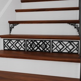 funlife Matte Black Art Deco 3D Effect Peel and Stick Metal Look Acrylic Plastic Panel Sticker and Staircase Corner Accent Kit for Stair Riser,7PCS Zigzag Wave