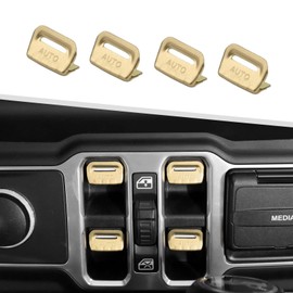 Jimen for JL/JT Window Button Cover, 4 Pack Window Switch Cover Trim Interior Accessories Compatible with Jeep Wrangler JL and Gladiator JT 2018-2023, Aluminum Alloy (Gold)