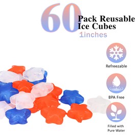 Reusable Ice Cubes Star, 60 Pack, Colorful for Drinks, Whiskey, Vodka or Coffee, Washable Non-Melting Ice Cubes Non-Diluting(Star)
