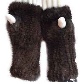 Valpeak 8'' Womens Winter Mittens Knitted Mink Fur Fingerless Gloves (Brown)